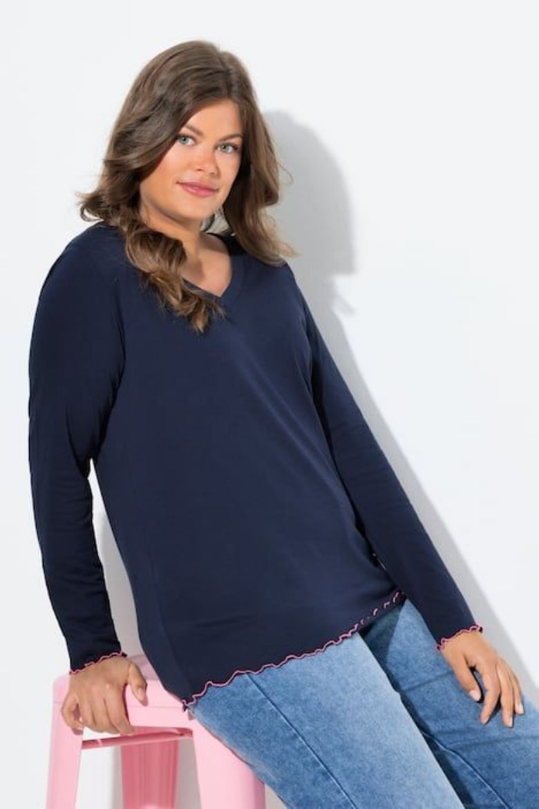 Plus size veliki brojevi Majica dugih rukava V ovratnika za punije
