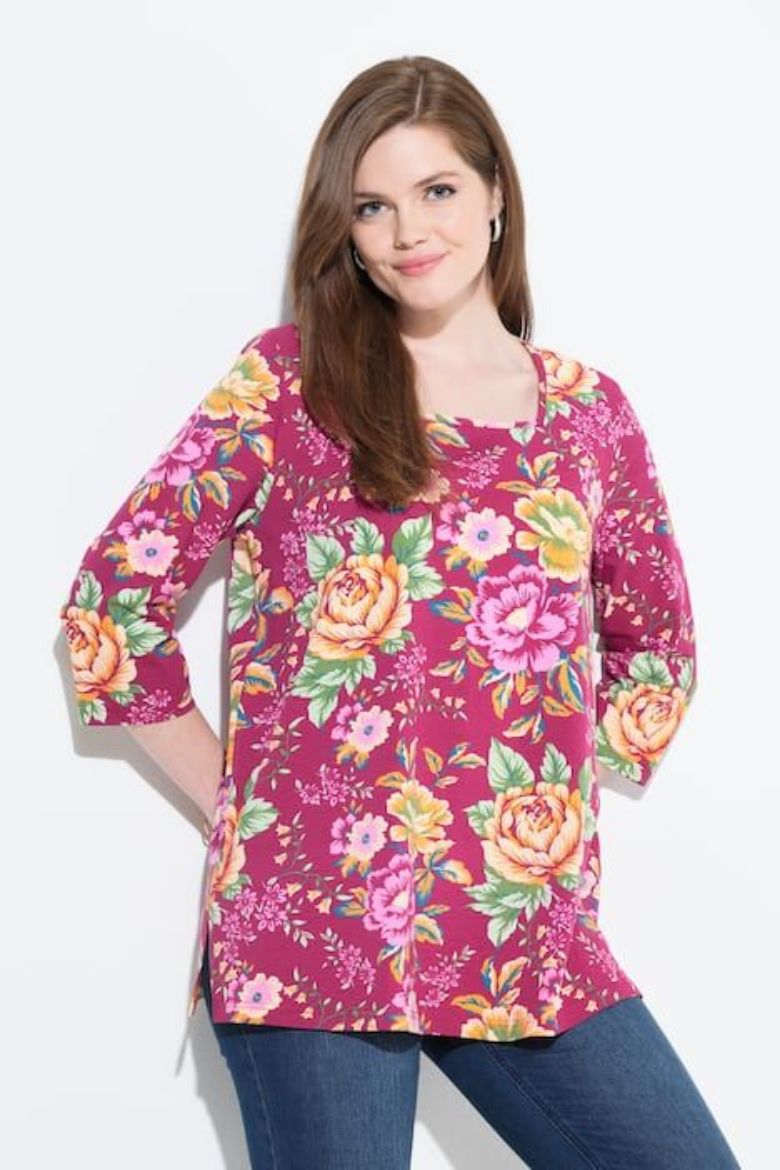 Plus size veliki brojevi Majica 3/4 rukava cvjetnog motiva za punije