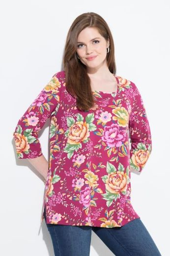 Plus size veliki brojevi Majica 3/4 rukava cvjetnog motiva za punije