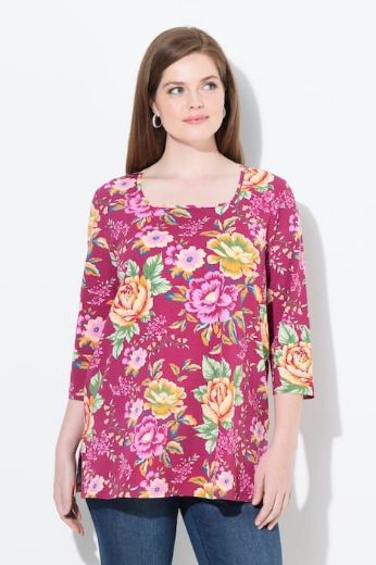 Plus size veliki brojevi Majica 3/4 rukava cvjetnog motiva za punije