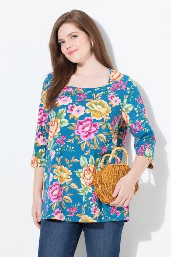 Plus size veliki brojevi Majica 3/4 rukava cvjetnog motiva za punije