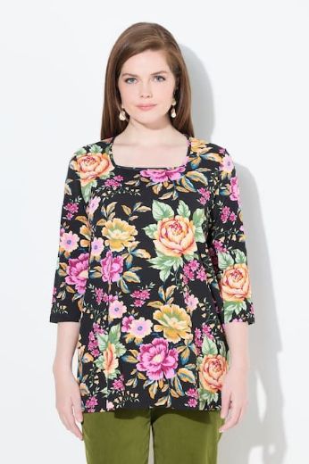 Plus size veliki brojevi Majica 3/4 rukava cvjetnog motiva za punije