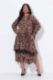 Veliki brojevi Haljina midi dugih rukava s leopard uzorkom moda za punije