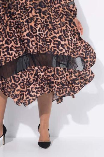 Plus size veliki brojevi Haljina midi dugih rukava s leopard uzorkom za punije