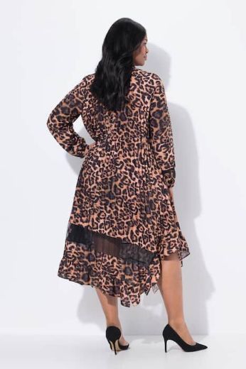 Plus size veliki brojevi Haljina midi dugih rukava s leopard uzorkom za punije