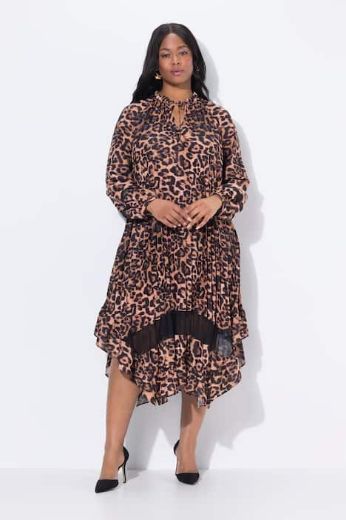 Plus size veliki brojevi Haljina midi dugih rukava s leopard uzorkom za punije