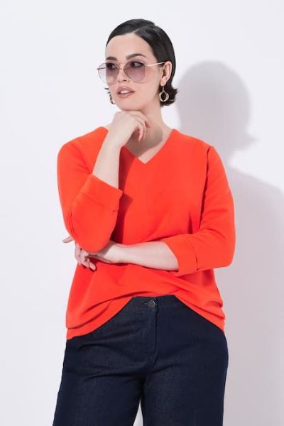 Veliki brojevi Majica 3/4 rukava V ovratnika moda za punije