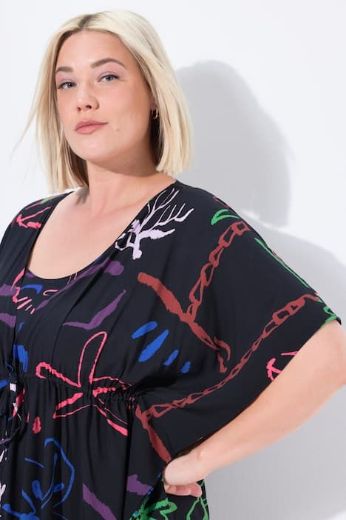 Plus size veliki brojevi Kaftan kratkih rukava na vezanje za punije