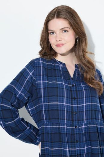 Plus size veliki brojevi Haljina dugih rukava karirana za punije