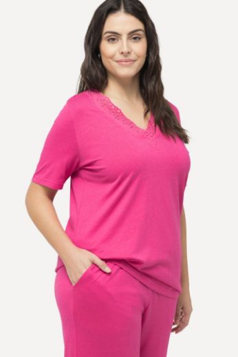 Plus size veliki brojevi Pidžama kratkih rukava i ukrasnom čipkom na obrubima za punije