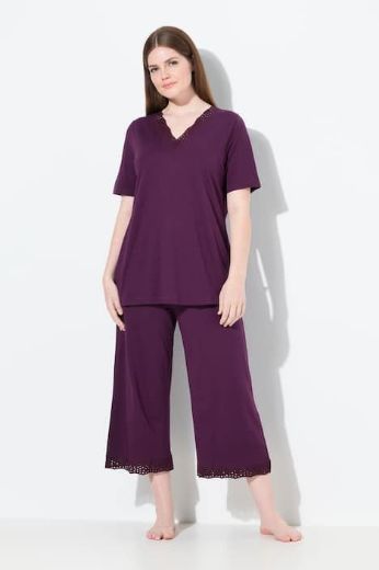 Plus size veliki brojevi Pidžama kratkih rukava i ukrasnom čipkom na obrubima za punije