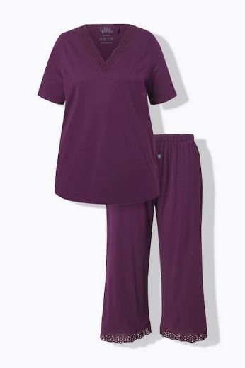 Plus size veliki brojevi Pidžama kratkih rukava i ukrasnom čipkom na obrubima za punije