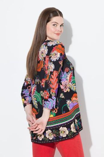 Plus size veliki brojevi Majica A kroja  s 3/4 rukavima cvjetnog printa za punije