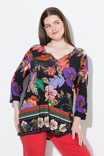 Plus size veliki brojevi Majica A kroja  s 3/4 rukavima cvjetnog printa za punije