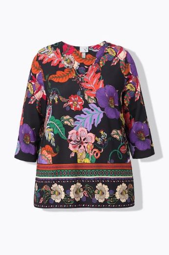 Plus size veliki brojevi Majica A kroja  s 3/4 rukavima cvjetnog printa za punije