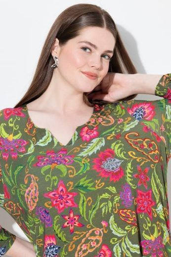 Plus size veliki brojevi Majica A kroja  s 3/4 rukavima cvjetnog printa za punije