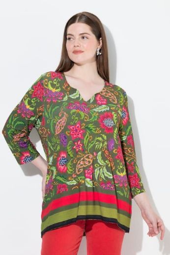 Plus size veliki brojevi Majica A kroja  s 3/4 rukavima cvjetnog printa za punije