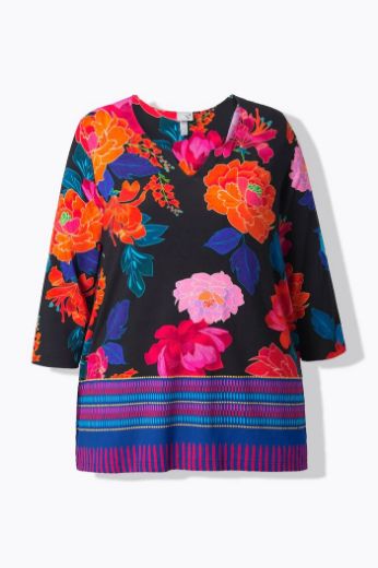 Plus size veliki brojevi Majica A kroja  s 3/4 rukavima cvjetnog printa za punije