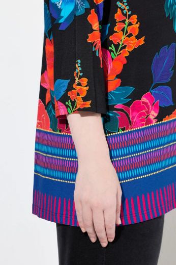 Plus size veliki brojevi Majica A kroja  s 3/4 rukavima cvjetnog printa za punije