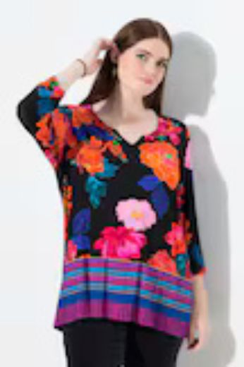 Plus size veliki brojevi Majica A kroja  s 3/4 rukavima cvjetnog printa za punije