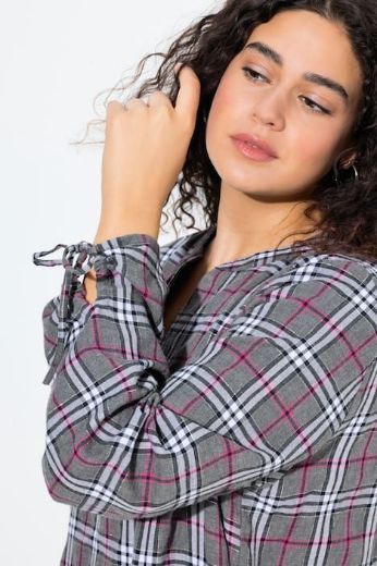 Plus size veliki brojevi Haljina dugih rukava karirana za punije
