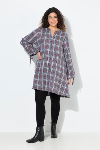 Plus size veliki brojevi Haljina dugih rukava karirana za punije