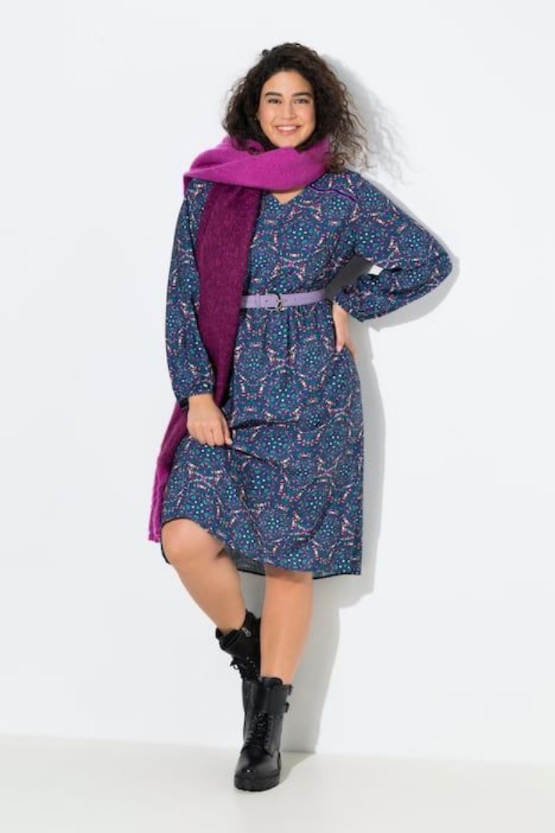 Plus size veliki brojevi Haljina dugih rukava A kroja za punije