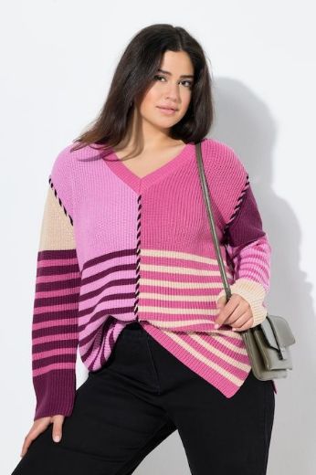 Plus size veliki brojevi Pulover dugih rukava V ovratnika za punije
