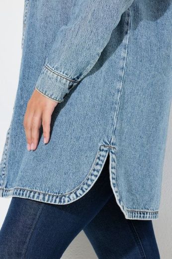 Plus size veliki brojevi Košulja traper dužeg kroja za punije