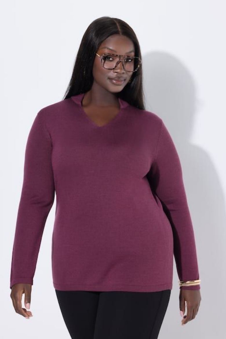 Plus size veliki brojevi Pulover dugih rukava V ovratnika za punije