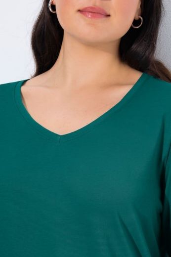 Plus size veliki brojevi Majica dugih rukava V ovratnika za punije