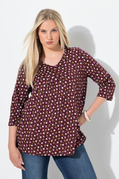 Veliki brojevi Majica 3/4 rukava V ovratnika moda za punije