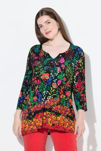 Plus size veliki brojevi Majica A kroja  s 3/4 rukavima cvjetnog printa za punije