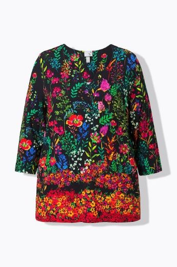 Plus size veliki brojevi Majica A kroja  s 3/4 rukavima cvjetnog printa za punije