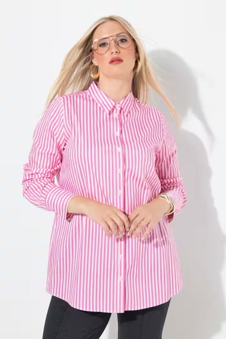 Plus size veliki brojevi Košulja s prugama na kopčanje za punije