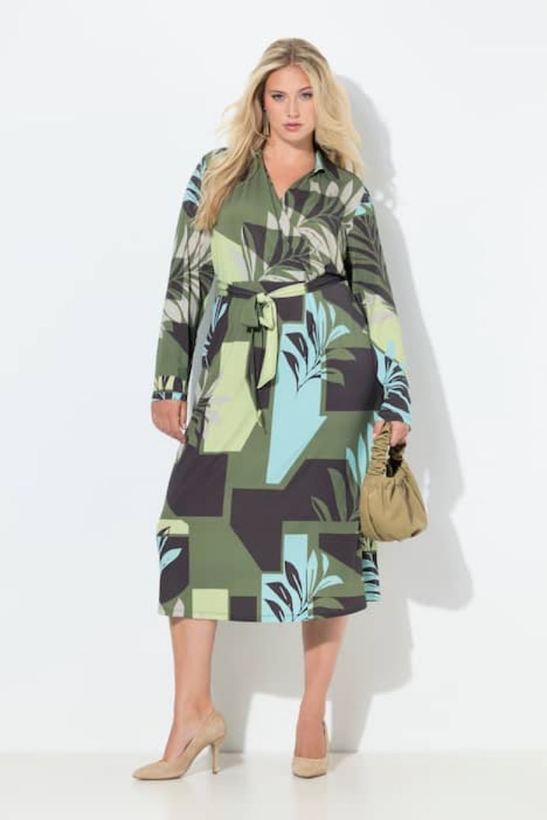 Plus size veliki brojevi Haljina midi dugih rukava za punije