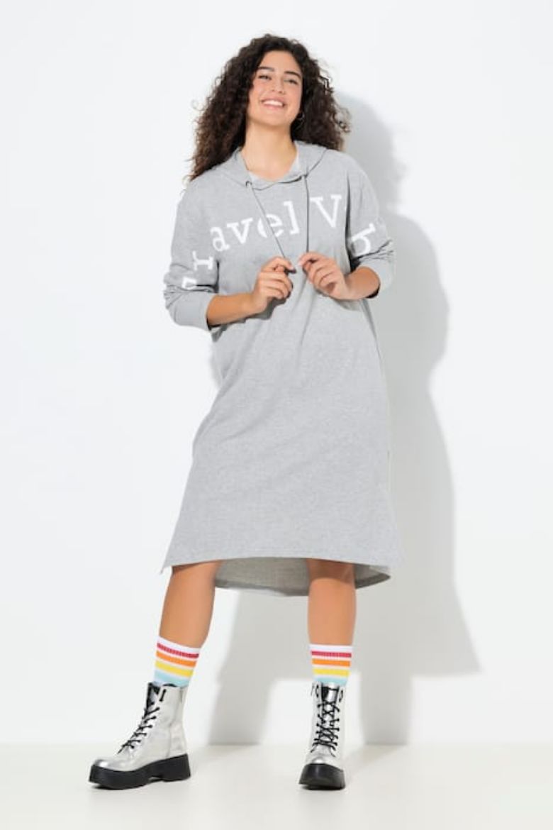 Plus size veliki brojevi Haljina midi dugih rukava s kapuljačom za punije