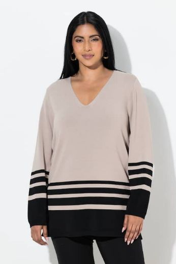 Plus size veliki brojevi Pulover dugih rukava V ovratnika za punije