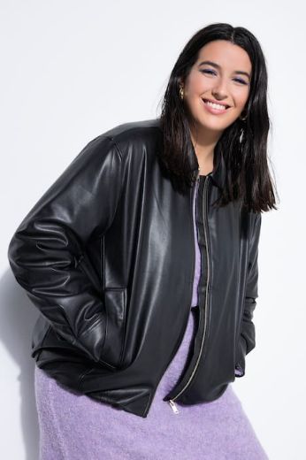 Plus size veliki brojevi Jakna u izgledu kože šireg kroja za punije