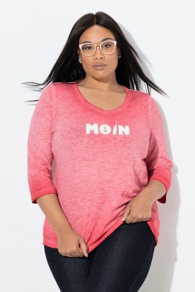 Veliki brojevi Majica 3/4 rukava V ovratnika moda za punije