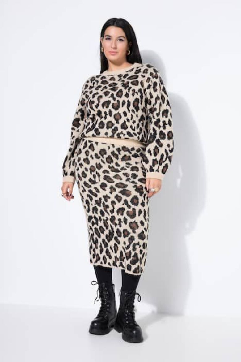 Plus size veliki brojevi Suknja midi s leopard uzorkom za punije