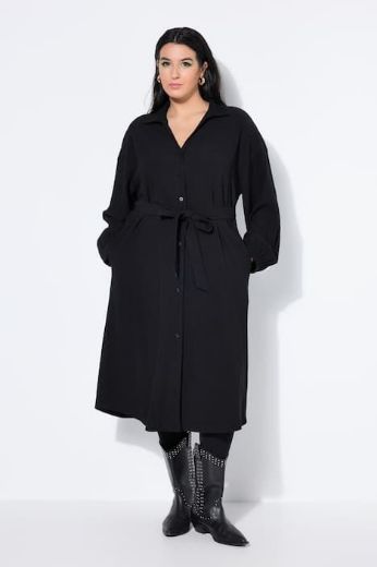 Plus size veliki brojevi Haljina dugih rukava na kopčanje za punije