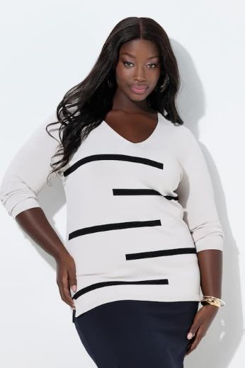 Plus size veliki brojevi Pulover dugih rukava V ovratnika za punije