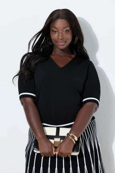 Veliki brojevi Pulover kratkih rukava V ovratnika moda za punije