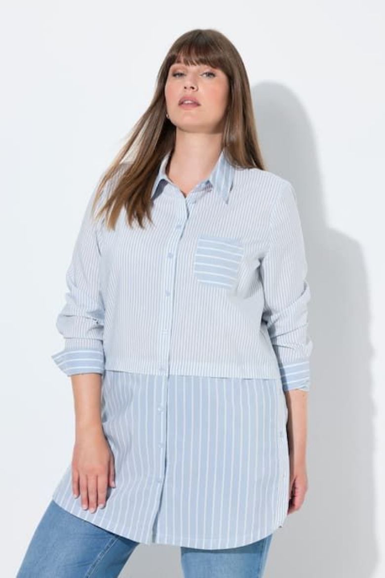 Plus size veliki brojevi Košulja dugih rukava na pruge dužeg kroja za punije