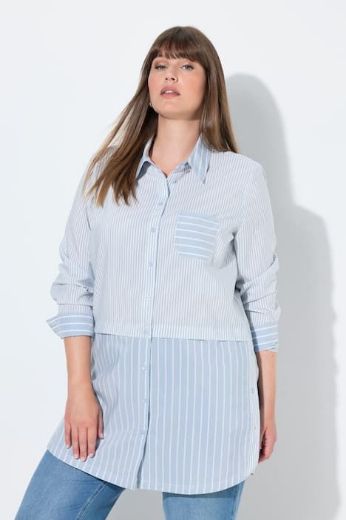 Plus size veliki brojevi Košulja dugih rukava na pruge dužeg kroja za punije