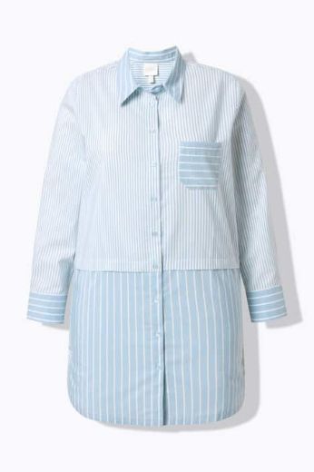 Plus size veliki brojevi Košulja dugih rukava na pruge dužeg kroja za punije