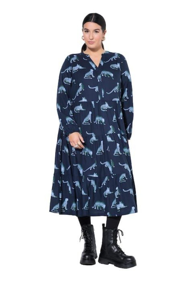 Plus size veliki brojevi Haljina maxi dugih rukava V ovratnika za punije