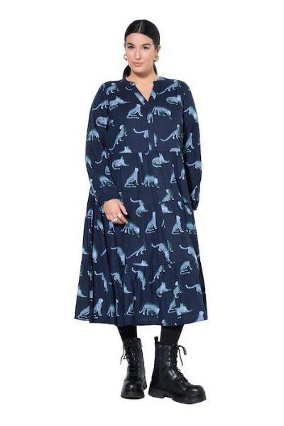 Veliki brojevi Haljina maxi dugih rukava V ovratnika moda za punije