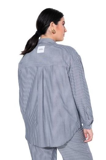 Plus size veliki brojevi Košulja dugih rukava šireg kroja na pruge za punije